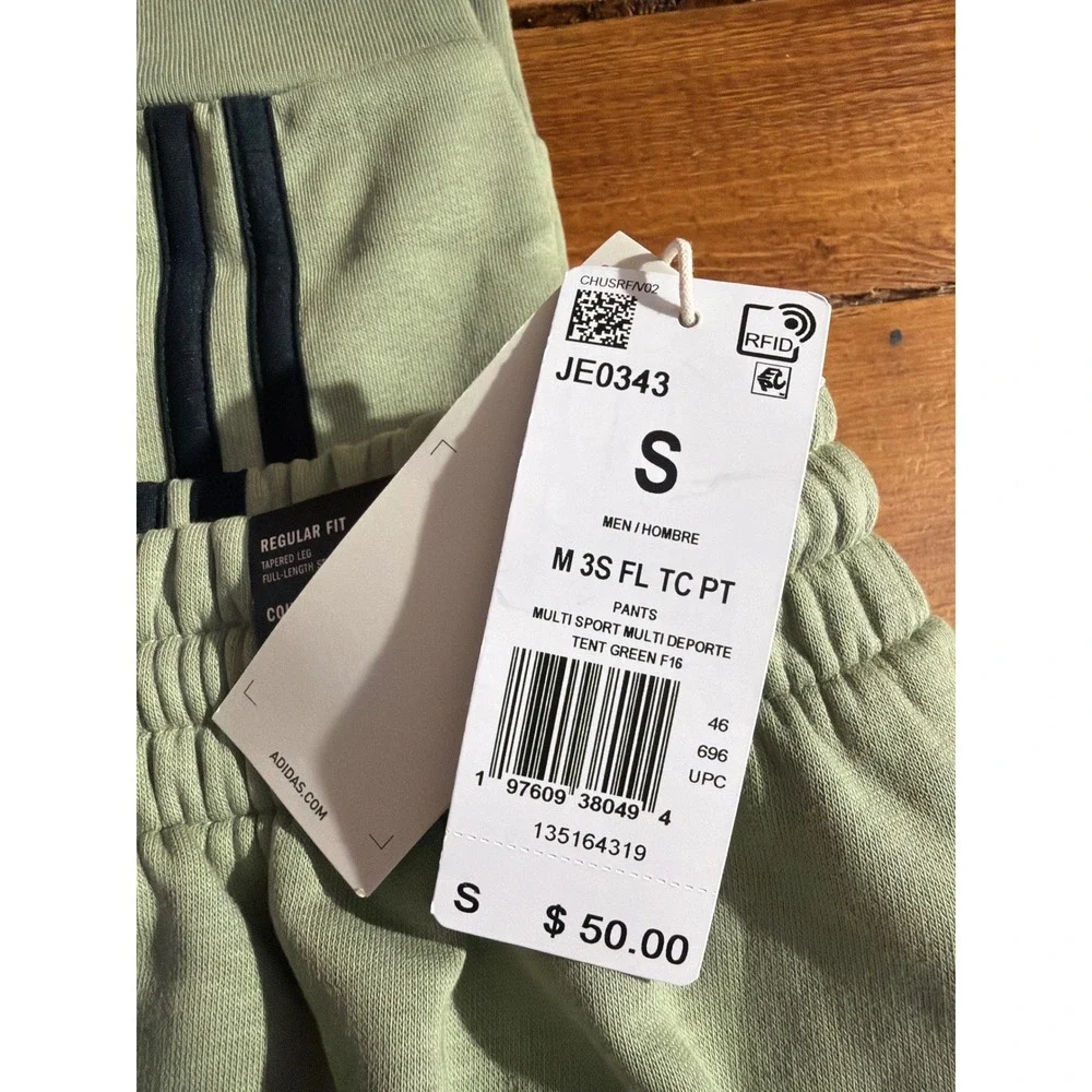 Adidas‎ Sweatpants Mens Small Tent Green M 3S FL TC PT JE0343 Fleece Joggers NEW